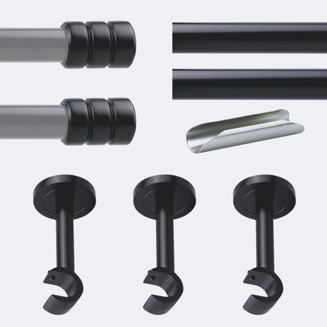 Kit de tringle à rideaux Noir Mat 300cm Diam.20mm Embout Cylindre 2ST - Fixation Mur - Boulet (1/3)