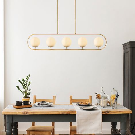 Hängelampe 5-flammiges Gold-Beige-Glas, leuchtend