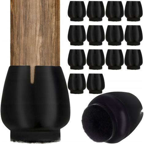 Protezioni in silicone per gambe di sedie con rivestimento in feltro, adatte a gambe di sedie da 12-16 mm, nere, confezione da 16 pezzi. (1/5)