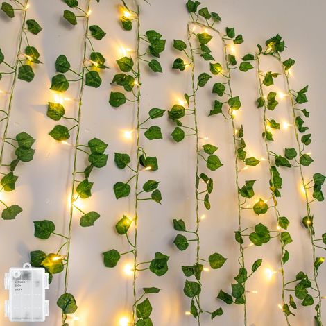 Guirlande décorative à piles 5 m – Lierre vert, vigne artificielle – Éclairage doux et naturel – Idéale pour jardin, terrasse et extérieur (1/5)