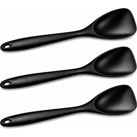 3er Set Silikon Löffel 28.6cm, flexibel, hitzebeständig, spülmaschinenfest, schwarz