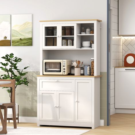 Küchenschrank im Landhausstil, 1 Vitrine, 1 offenes Regal, 1 Schublade, 2 Schränke, Natur + Weiß (1/5)