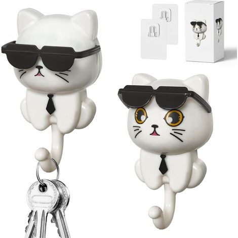 Stück kreative, selbstklebende Wandhaken, Katzen-Schlüsselhaken für Sonnenbrillen, robust und langlebig für Schlüssel, Kleidung, Schmuck, Taschen (Weiß)