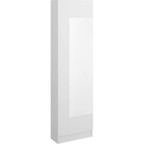 Dmora - Scarpiera Zevola, Portascarpe salvaspazio da ingresso, Mobiletto portascarpe a 1 anta a specchio, 50x27h186 cm, Bianco, con imballo rinforzato