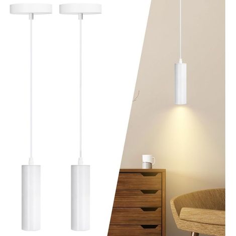 Suspension en métal blanc, lampe suspendue cylindrique moderne, lot de 2, ampoule non incluse (GU10) (1/5)