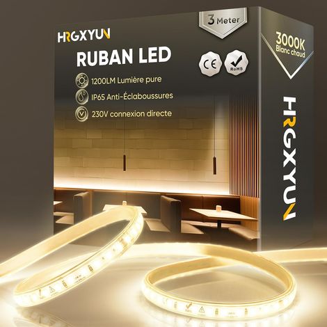 230V Ruban LED Extérieur, SMD 2835 IP65 Etanche, Bande LED Transparent 1200LM Sans Transformateur Flexible Découpable pour Chambre, Cuisine, Exterieur Décoration, 3000K Blanc chaud, 3m (1/5)