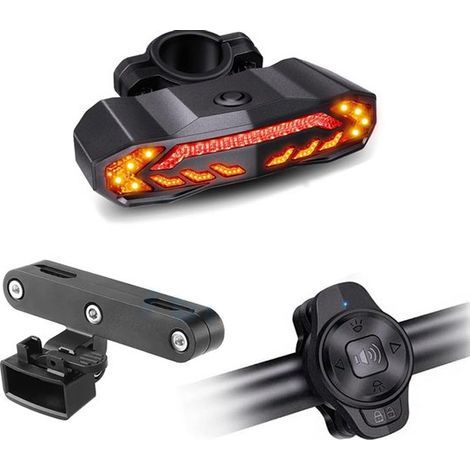 Feu arrière de vélo avec clignotants et alarme - Éclairage vélo rechargeable USB-C - Clignotants avec télécommande
