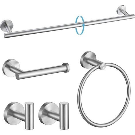 Ensemble de 5 accessoires de salle de bain brossés, porte-serviettes mural en acier inoxydable SUS304, kit de quincaillerie de salle de bain de 61 cm (24 pouces), fixation murale (1/5)