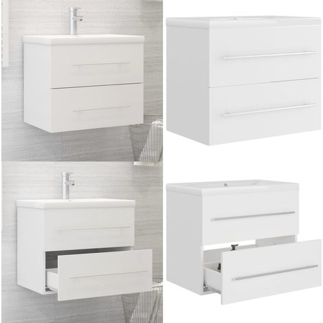 Waschbeckenunterschrank mit Einbaubecken Weiß Holzwerkstoff - Waschbeckenunterschrank - Holzwerkstoffschrank - Badezimmermöbel - Weißer Waschtisch - Einbauwaschbecken - Home & Living