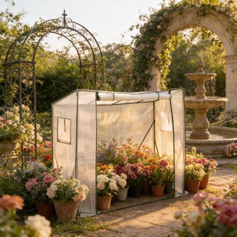 Invernadero de jardín 200x77x169 cm blanco en polietileno y acero con 4 estantes y cubierta translúcida (1/5)