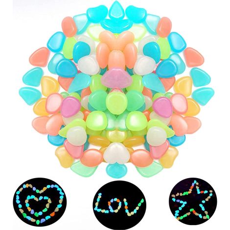 200 Pieces Glow Stone, Luminous Pebbles, Fluorescent Stones, DIY Decoration for Vases, Aquarium, Garden