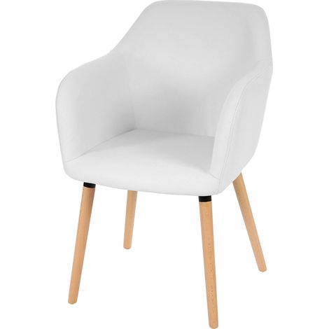 [NUNCA USADO] Silla de comedor Malmö T381, silla silla de cocina, diseño retro años 50, polipiel, blanco, patas claras