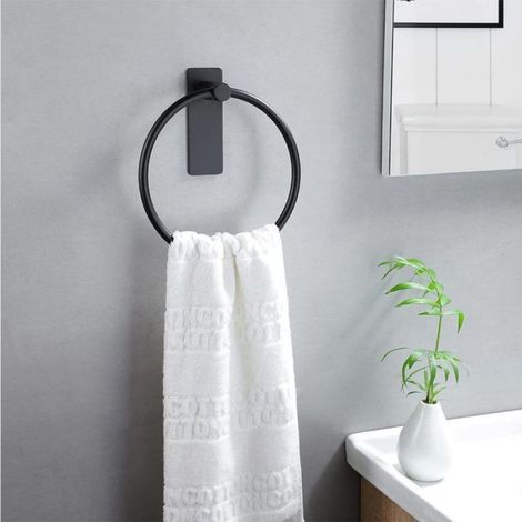 Porte-serviettes noir Anneau porte-serviettes sans perçage Anneau porte-serviettes en acier inoxydable 304 Anneau porte-serviett (1/5)