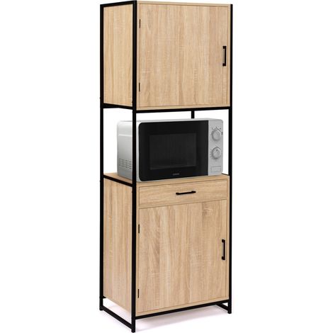 Idmarket – Buffet de cuisine 60 cm DETROIT – 2 portes – 1 tiroir – Design industriel – Structure en métal et panneaux mélaminés – Hauteur 176,5 cm