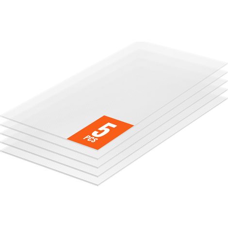 Plaque en Polycarbonate, 1210x605x8 mm, Panneaux de Toit en Feuilles, Lot de 5, Toiture Plastique Ondulé Imperméable, Protection contre UV, Transparent, Résistant aux Chocs, pour Serre, Jardin (1/5)