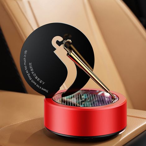 Rotierender Solar-Aromatherapie-Diffusor fürs Auto, kleines dekoratives Accessoire, Geschenk, rot (Ozeanduft), mit 1 Tablette und 1 Flasche ätherischem Öl. (1/5)