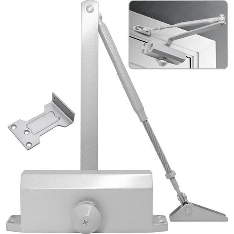 Automatischer Türschließer mit Stoppfunktion, einstellbarer Feder, geschlossener Puffer für gewerbliche und private Nutzung, Türen 60–85 kg, EN4-Videoinstallation, Silber