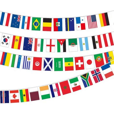 Guirlande de drapeaux pour la Coupe du Monde, ornée des drapeaux des 48 pays. Décoration murale idéale pour les passionnés de culture britannique. Décoration murale pour le salon. (1/5)