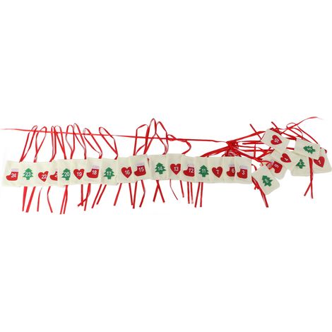 Guirlande calendrier de l’Avent en feutre, sapin de Noël mural, pochette cadeau de 24 chiffres. (1/5)