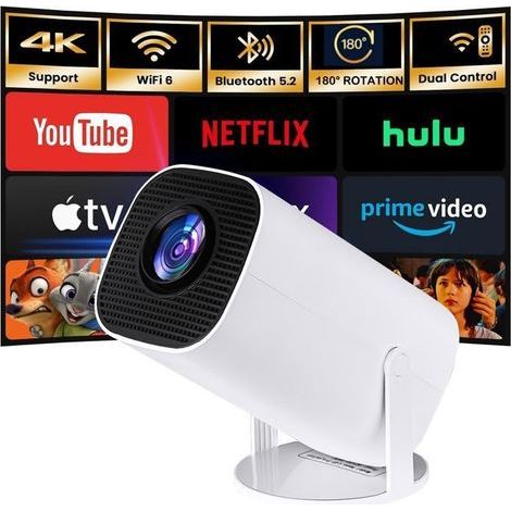 Mini Portable Projector - 4K Projector with Android 12 Mini Projector WiFi 6 BT 5.0 720P Full HD Native Automatic Rotating (1/5)