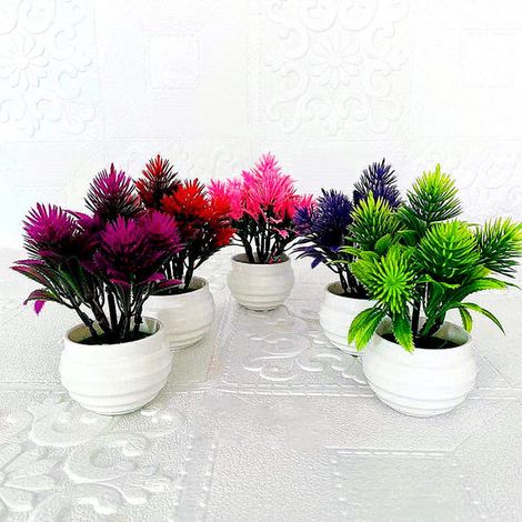 Bonsai Artificiel - En Pot - Plastique Résistant - Taille 14 x 10 x 5 cm - Décoration Intérieure Extérieure - Lot de 1 (1/5)