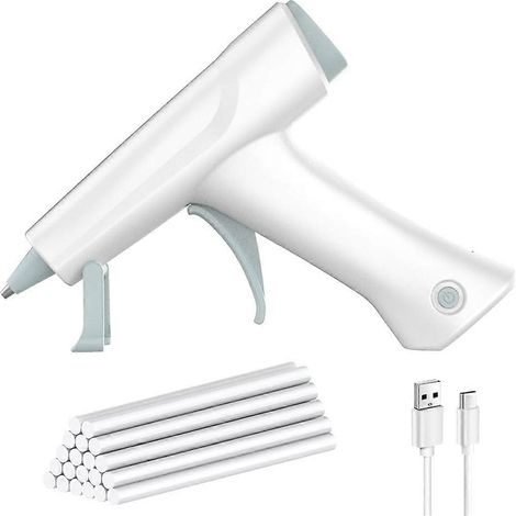 Pistolet à colle sans fil, alimenté par une batterie rechargeable USB-C de 2600 mAh, idéal pour les travaux manuels scolaires, avec 20 bâtons de colle. (1/5)