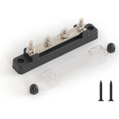 RV Busbar M6 Red and Black Single Row 2-Way Terminal Block 12-48V Copper Busbar Terminal Marine Use - Black - (1/3)