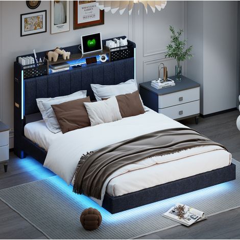 Bett 140x200 Bettgestell mit Stauraum LED Grau HAVRYA (1/5)