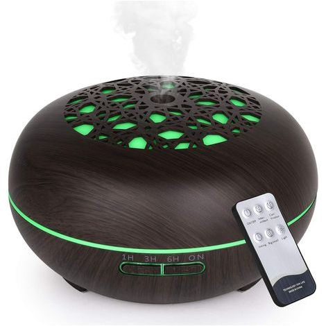 Difusor de aceites esenciales de 550 ml con control remoto, difusor de aceites esenciales eléctrico y humidificador para el hogar, la oficina, el dormitorio y el yoga, con acabado en madera oscura. (1/5)