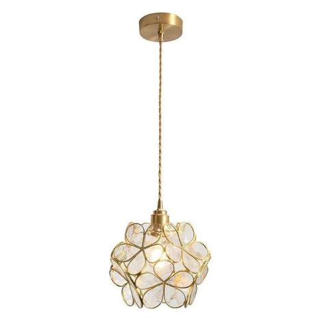 Suspension en forme de pétale nordique en verre soufflé à la main et laiton, luminaire de plafond E27 à une tête pour restaurant ou chambre d'enfant (transparent) - RWSuspension (1/4)