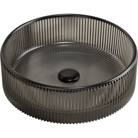 Lavabo rond verre cristal noir – 36cm diamètre – Sans robinet – Moderne et épuré (1/5)