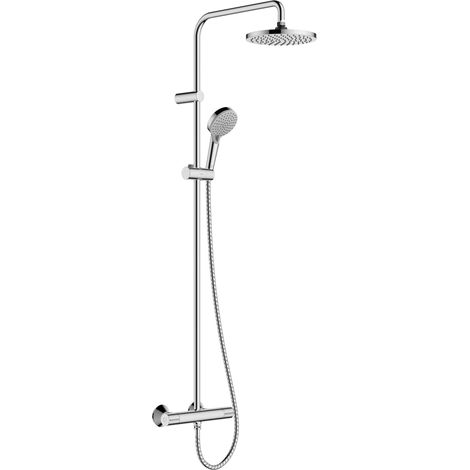 hansgrohe Vernis Blend 26089000 Colonne de douche avec mitigeur thermostatique, douche à effet pluie 205 mm avec robinet, douchette, support, flexible de douche, barre et pomme de douche ronde 1 jet,  (1/5)