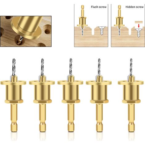 5 Stück Senkfräser Set mit Innensechskantschlüssel, Holz Fasenbohrer