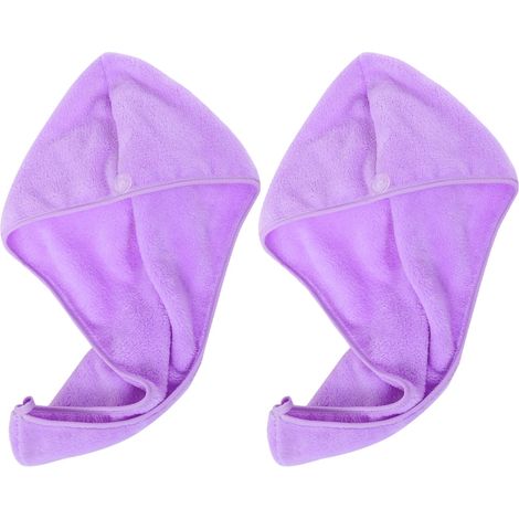 Lot de 2 serviettes en microfibre pour cheveux mouillés, turban à séchage rapide, anti-frisottis pour cheveux bouclés - Violet (1/5)