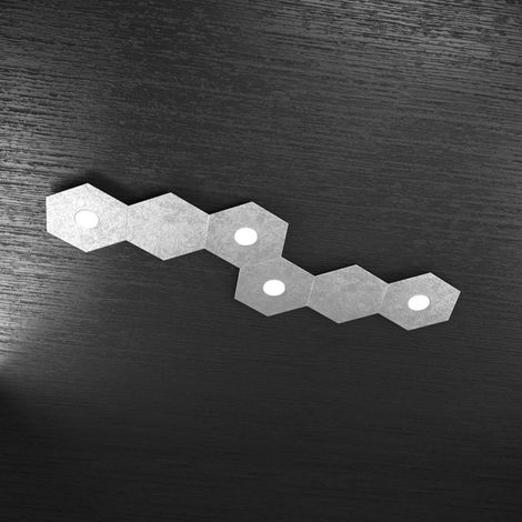 Plafoniera Moderna 6 Moduli Hexagon Metallo Foglia Argento 4 Luci Led 12X4W (1/5)