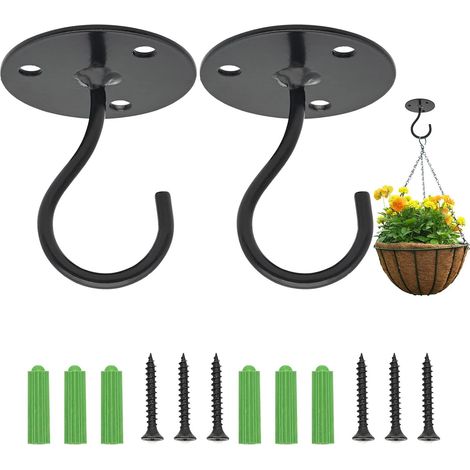 Lot de 2 crochets de plafond pour suspendre plantes, mangeoires à oiseaux, lanternes, carillons éoliens et décoration intérieure et extérieure (1/3)