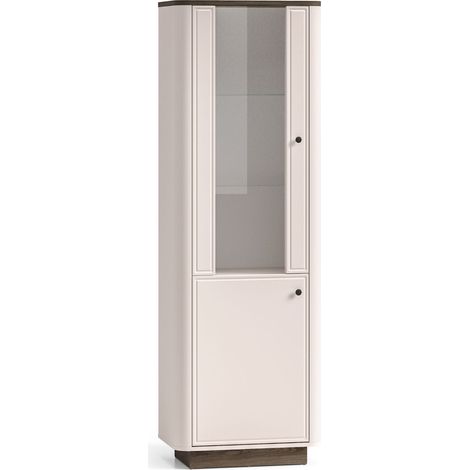 Selsey Vilavio – Vitrine, 2-türig mit LED, Kaschmirgrau/Eichenoptik Dunkel, 65 cm (1/5)