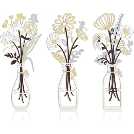 3 ensembles de murs décorés en métal bouquet de fleurs sculptées dans le style idyllique neutre salon chambre à coucher cuisine (1/5)