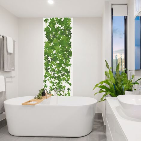 Papier peint intissé panoramique 250 cm X 75 cm, illustration de feuilles de vignes en cascade, décoration murale pour salon, chambre, cuisine. (1/2)
