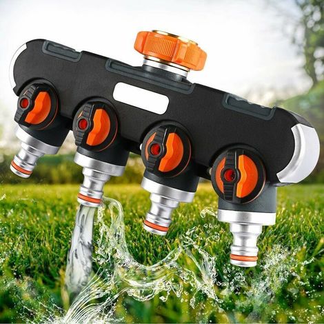 VURAHOME - Arrosage Distributeur 4 Voies, Repartiteur Arrosage de Tuyau, Débit d'eau Réglable et Verrouillable, Distributeur pour l'irrigation du Jardin (Fil Européen 3/4) (1/5)