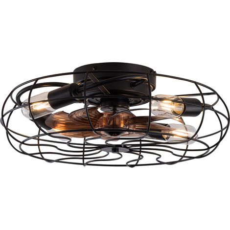 CAIziVentilateur de plafond à cage à profil bas de 19 pouces avec lumière, moteur réversible à 6 vitesses, ventilateur industriel affleurant avec télécommande, ventilateur de plafond noir style ferme (1/5)