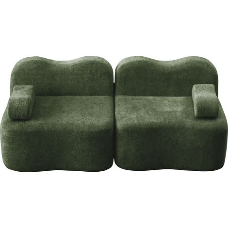Sofá Modular de 2 Plazas Sin Estructura, Asiento Profundo y Cojines de Apoyo Móviles, Terciopelo Verde (1/5)