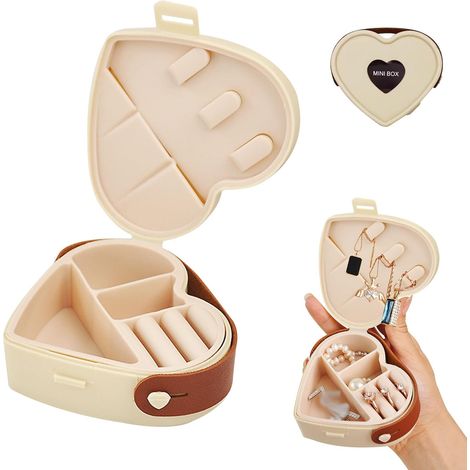 Boite a Bijoux de Voyage, Petite Rangement Bijoux, Boite Bijouxs de Rangement En Forme de Cœur, Silicone Plastique Petite Boîtes à Bijouxs pour Femme pour Colliers, Boucles D'Oreilles, Bagues (1/5)
