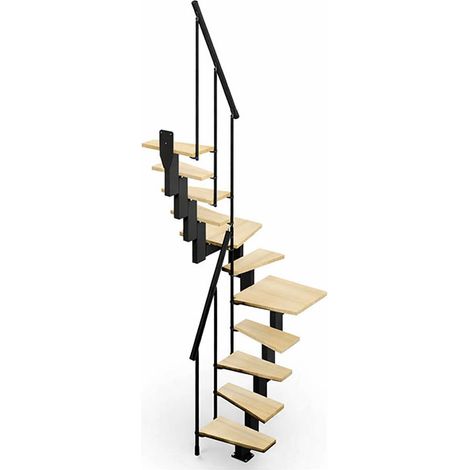 Escalier 2 quart tournant 11 marches - Hauteur à franchir de 2.40 à 2.84m - Largeur 60cm - Couleur bois et blanc - KIP60/U-SNMNAT-11