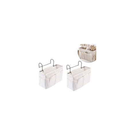 Organizer da letto sospeso con ganci in metallo, borsa portaoggetti per letti a castello, camera da letto, contenitore da comodino per libri, telefoni, telecomandi (grigio) - Crezuo