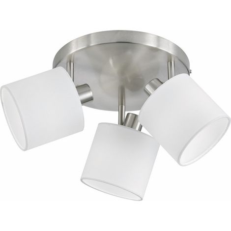 Plafonnier spot orientable 3xE14 IKERIS RL argent/blanc abat-jours textiles cylindriques