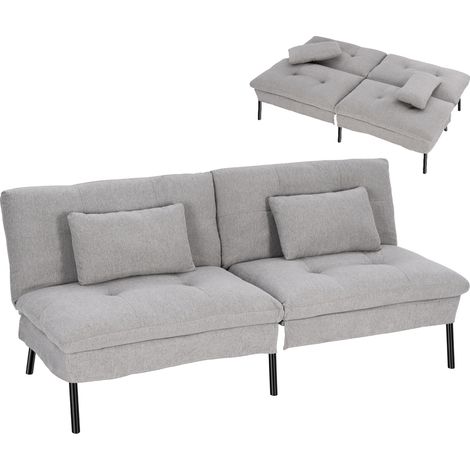 WOLTU Canapé Lit 2 Places Convertible, avec 2 Coussins, Dossier Réglable, Pieds en Métal, Tissu Effet Lin, Gris Clair (1/5)