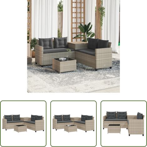 vidaXL Beistelltisch - Gartensofa in L-Form mit Tisch und Kissen Hellgrau Poly Rattan (1/5)