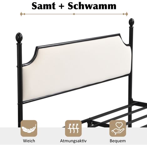 Metallbett 140x200 cm Schwarz mit Lattenrost, Kopf- und Fußteil, zwei Schubladen (1/2)