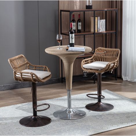 Sgabelli da bar girevoli in set da 2 48x48x109 cm in rattan beige regolabili FloraGrace (1/5)